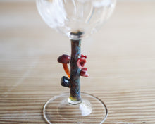 Load image into Gallery viewer, WIne glass with fancy mushroom stem, Scarlet Elf cap