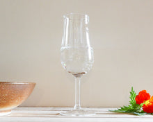 Load image into Gallery viewer, Handblown prosecco glass with mountain design