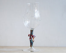 Load image into Gallery viewer, WIne glass with fancy mushroom stem, Scarlet Elf cap
