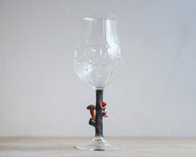 Load image into Gallery viewer, WIne glass with fancy mushroom stem, Scarlet Elf cap
