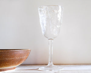 Handblown wine glass with leaf texture